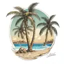 beach shore with palm trees i ntertwined tattoo design idea