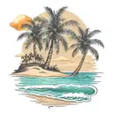 beach shore with palm trees i ntertwined tattoo design idea