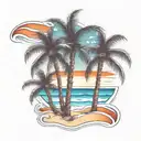 beach shore with palm trees intertwined within tattoo design idea