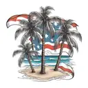 beach shore with palm trees and Puerto Rican flag intertwined tattoo design idea