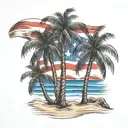 beach shore with palm trees and Puerto Rican flag intertwined tattoo design idea