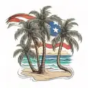 beach shore with palm trees and Puerto Rican flag intertwined tattoo design idea