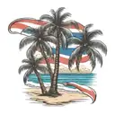beach shore with palm trees and Puerto Rican flag intertwined tattoo design idea