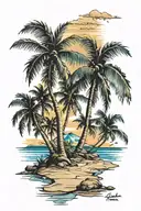 Beach shore with palm trees colors   tattoo design idea