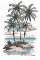 Beach shore with palm trees with red blue sky  tattoo design idea