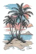Beach shore with palm trees with red blue sky  tattoo design idea
