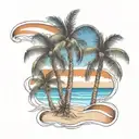 beach shore with palm trees  intertwined tattoo design idea