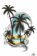 Beach shore with palm trees colors   tattoo design idea