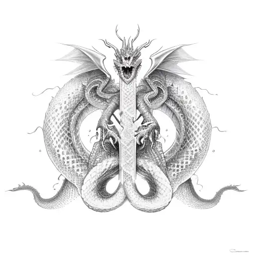 one mystical serpent-like dragon ethereal tattoo design idea