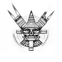 itzamna mayan god with pyramid  tattoo design idea