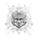 itzamna mayan god with pyramid  tattoo design idea