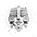 itzamna mayan god with pyramid  tattoo design idea