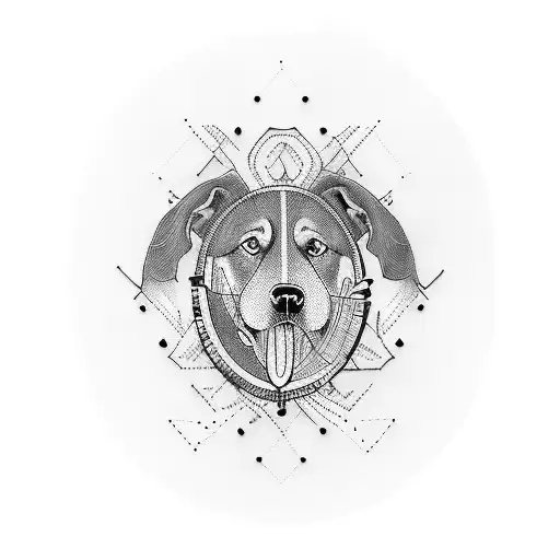 playing banjo with dog tattoo design idea