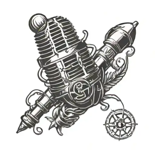 A microphone intertwined with a grenade symbolizing the power of words in rap music and the strength of the marine corps tattoo design idea
