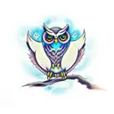 owl with blue fire and a dead tree tattoo design idea