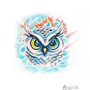 owl with blue fire and a dead tree tattoo design idea
