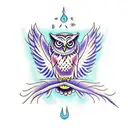 owl with blue fire and a dead tree tattoo design idea