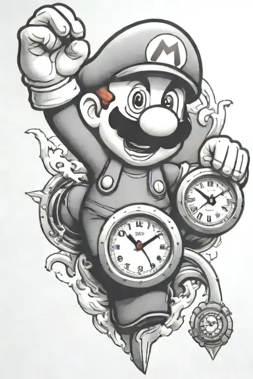 Clock RIP Mario Bros tattoo design idea