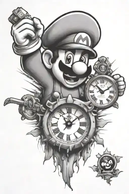 Clock RIP Mario Bros tattoo design idea