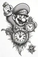 Clock RIP Mario Bros tattoo design idea