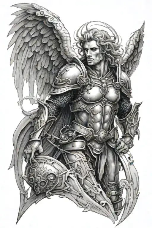 arch angel michael with armor sleeve tattoo tattoo design idea