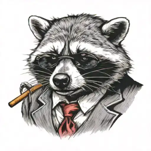 mob boss raccoon smoking tattoo design idea