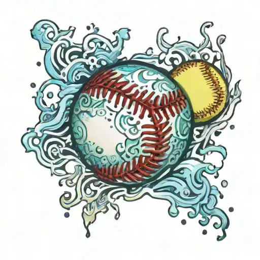 A softball with intricate water-themed patterns inside tattoo design idea