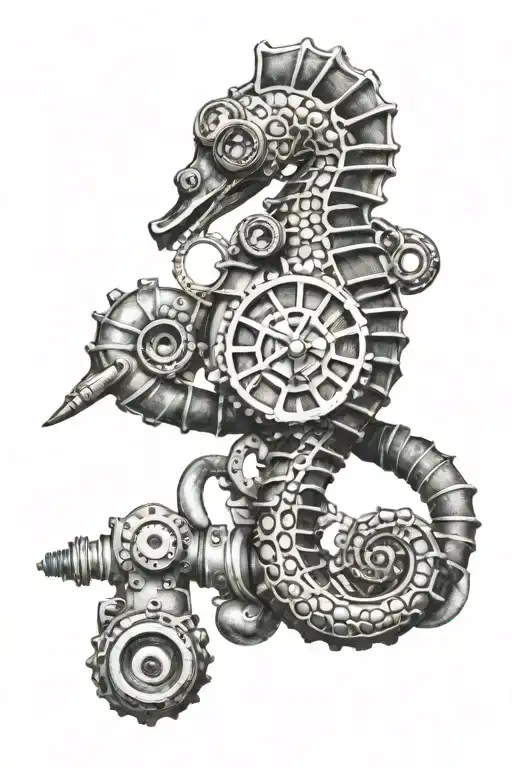 A scuba diving regulator intertwined with a seahorse design tattoo design idea