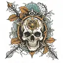 skull, compass and trees  tattoo design idea