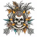 skull, compass and trees  tattoo design idea