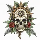 skull, compass and trees  tattoo design idea