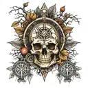 skull, compass and trees  tattoo design idea