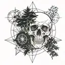 skull, compass and trees  tattoo design idea