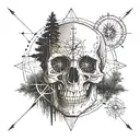 skull, compass and trees  tattoo design idea