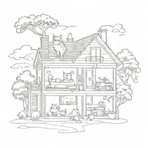 home with a cat and family portrait tattoo tattoo design idea