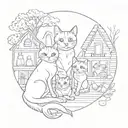 home with a cat and family portrait tattoo tattoo design idea