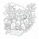 home with a cat and family portrait tattoo tattoo design idea