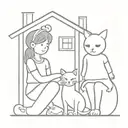 Child art tattoo, like home with a cat and family portrait tattoo design idea