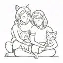 Child art tattoo, like home with a cat and family portrait tattoo design idea
