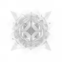 An abstract geometric design featuring intersecting swords and floral motifs inspired by architectural elements tattoo design idea