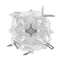 An abstract geometric design featuring intersecting swords and floral motifs inspired by architectural elements tattoo design idea