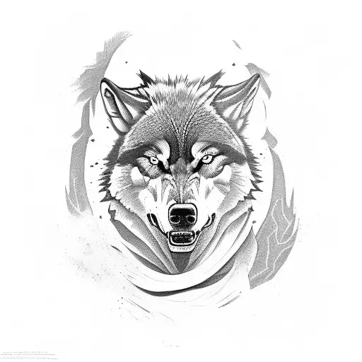 cowboy defending himself from wolves tattoo design idea