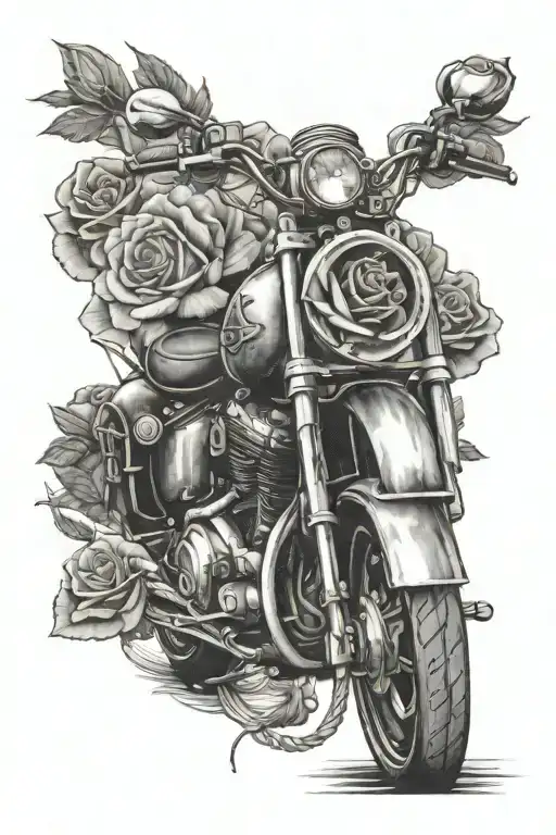 roses and motor bike tattoo design idea