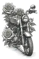 roses and motor bike tattoo design idea