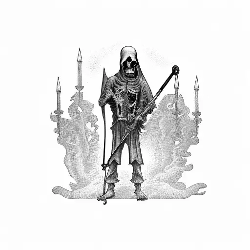 Grim Reaper with grave and time clock tattoo design idea