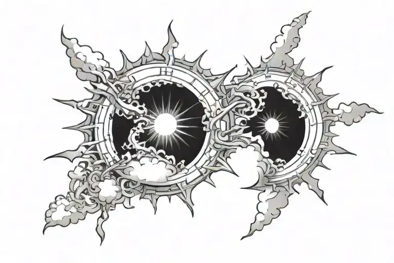 Sun shining trough clouds tattoo design idea