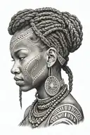 African girl side profile with braids and tribal face paint tattoo design idea