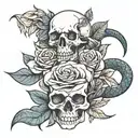 a rose, snake, and skull tattoo design idea