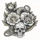 a rose, snake, and skull tattoo design idea