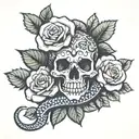 a rose, snake, and skull tattoo design idea